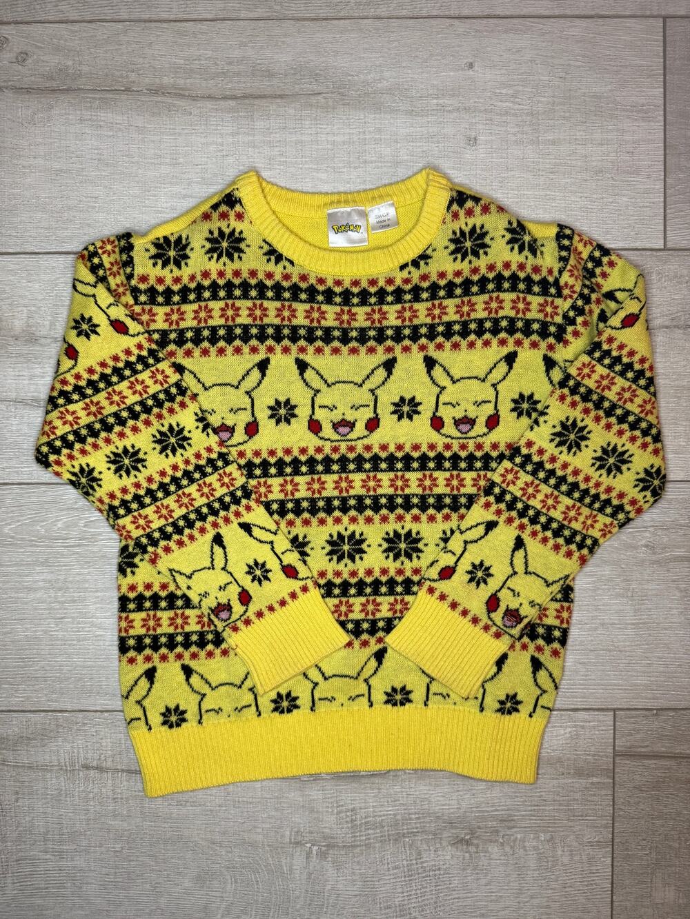 Pokémon Pikachu Yellow Fair Isle Holiday Knit Sweater Size SM / Youth Small